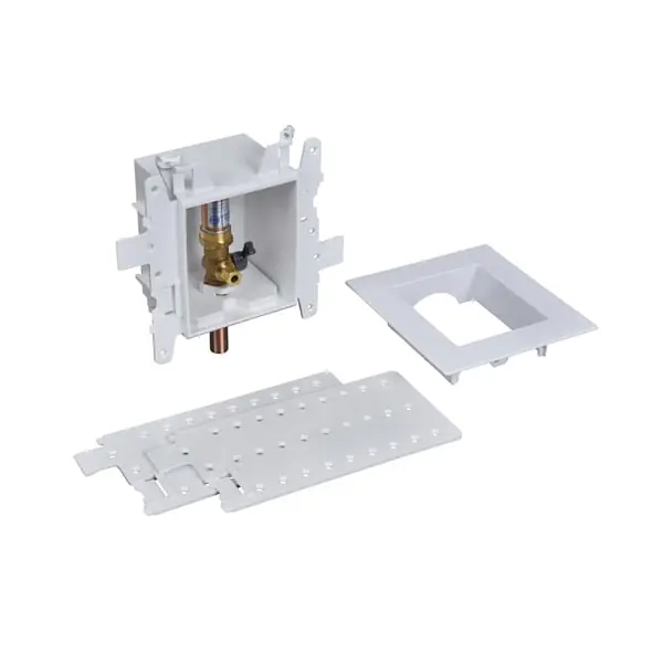 Oatey 37385 Moda 1-valve Fire-rated Ice Maker Supply Box with Hammer Arrestor Male C Inlet 1/4 Inch Compression Outlet Pvc White
