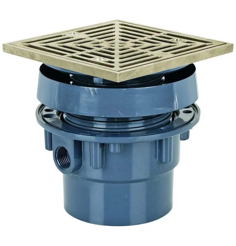 Sioux Chief 832-35PNQV Hub PVC Floor Drain Assembly with Square Nickel Bronze Grate