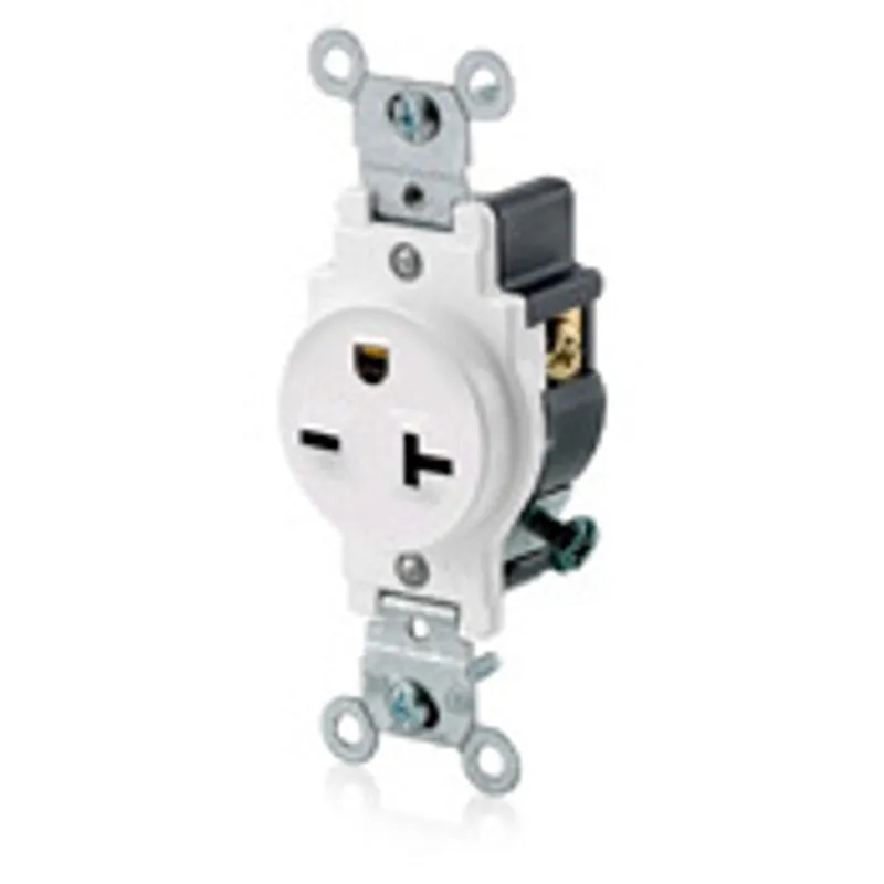 Leviton 5821-W 20-Amp, 250-Volt, Narrow Body Single Receptacle, Straight Blade, Commercial Grade, Grounding