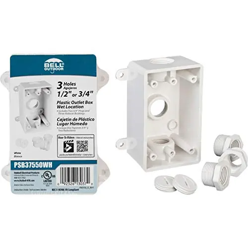 Hubbell PSB37550WH Single-Gang Weatherproof Box Three 1/2 in. or 3/4 in. Threaded Outlets, 2 in