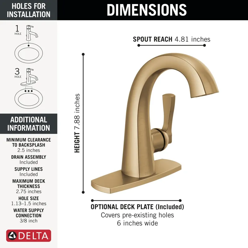 Delta Faucet 577-CZ-PR-MPU-DST Stryke Single Handle Bathroom Faucet 1.2 gpm
