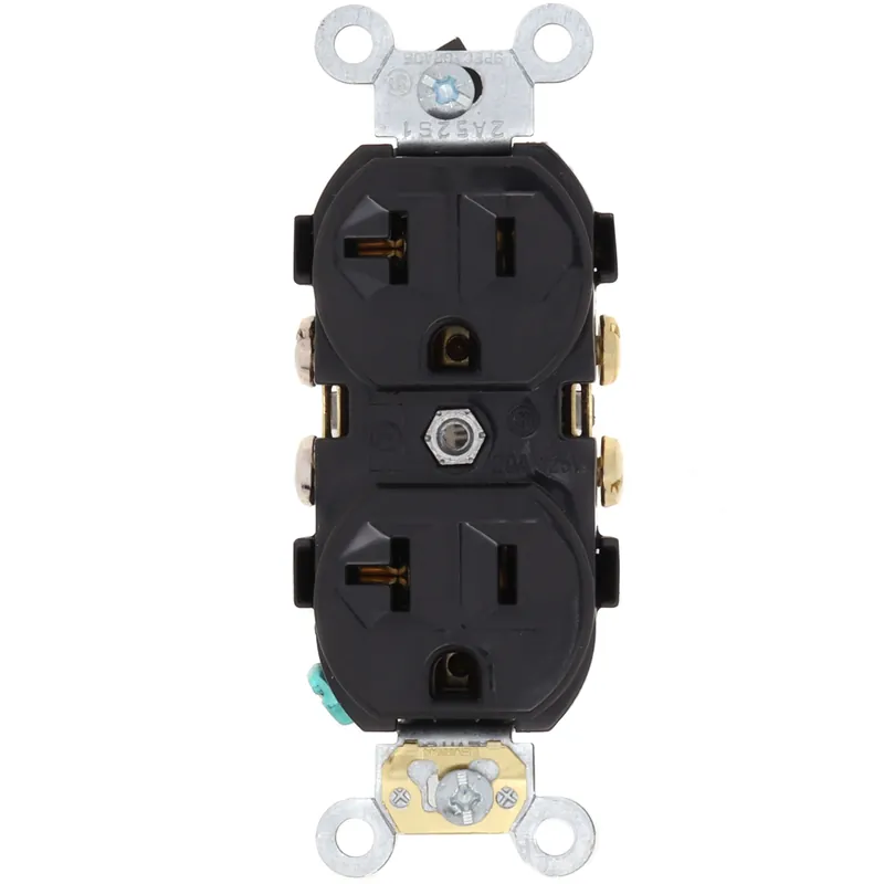 Leviton CR20-E 1-Phase Duplex Indented Face Self-Grounding Straight Blade Receptacle, 125 VAC, 20 A, 2 Poles, 3 Wires