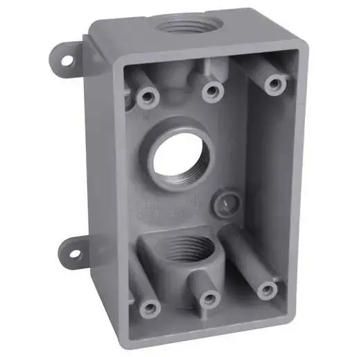Hubbell PSBD37550GY 1-Gang Weatherproof Box, Three 1/2 in or 3/4 in Threaded Outlets