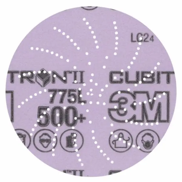 3M 7100383392 Cubitron II Abrasive Disc: 5 in Dia, Multi-Hole, Ceramic, 500 Grit, C Wt Film, 775L, 50 PK