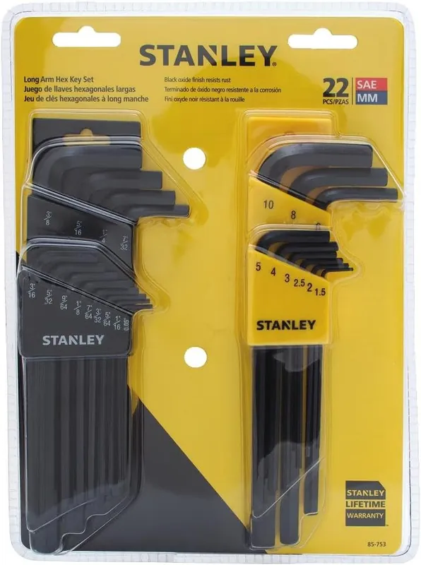 Stanley 85-753 sae & metric long arm hex key set, 22 piece