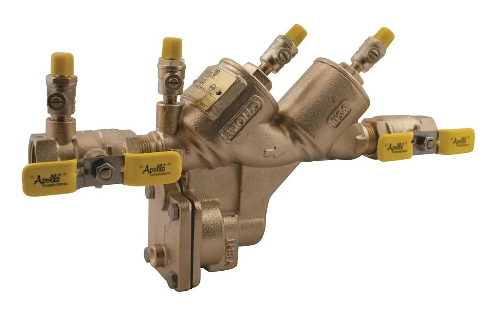 Apollo Valves 4ALF205A4F RPLFA4AUBVF1 Bronze Reduced Pressure Backflow Preventer with Union Ball Valve, Sae Threaded Test Cocks 1 Inch Size, 2 x Union Fnpt