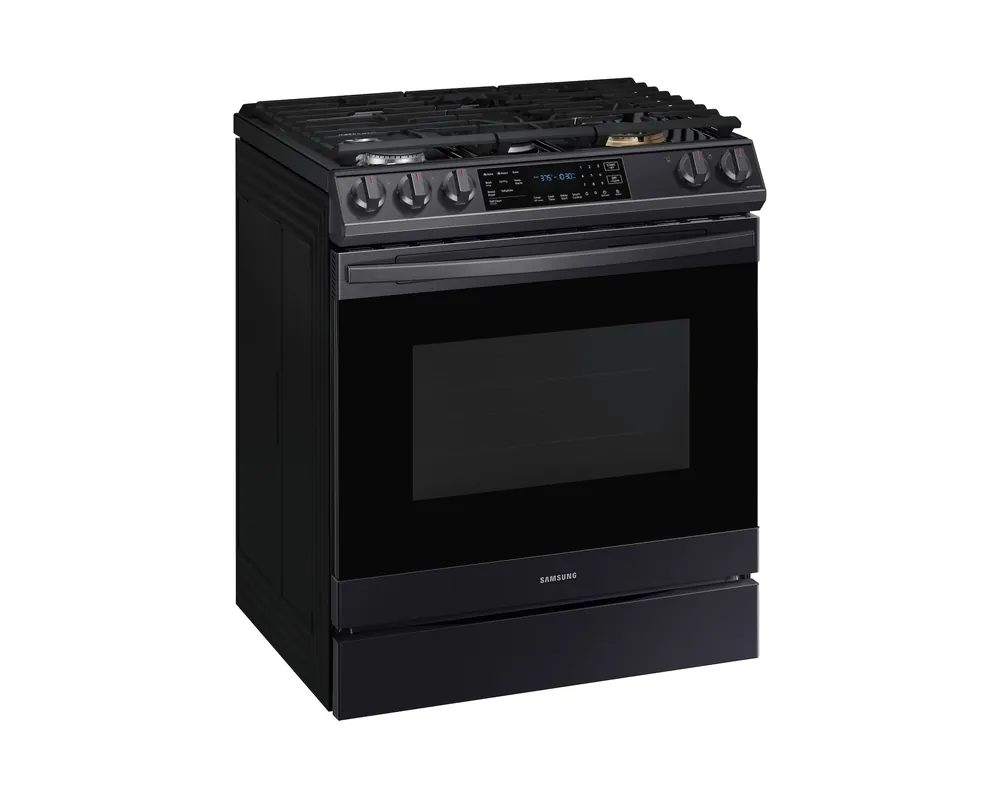 Samsung nx60t8511sg 30 inches 6.0 cu. ft. smart gas slide-in fan convection range with air fry
