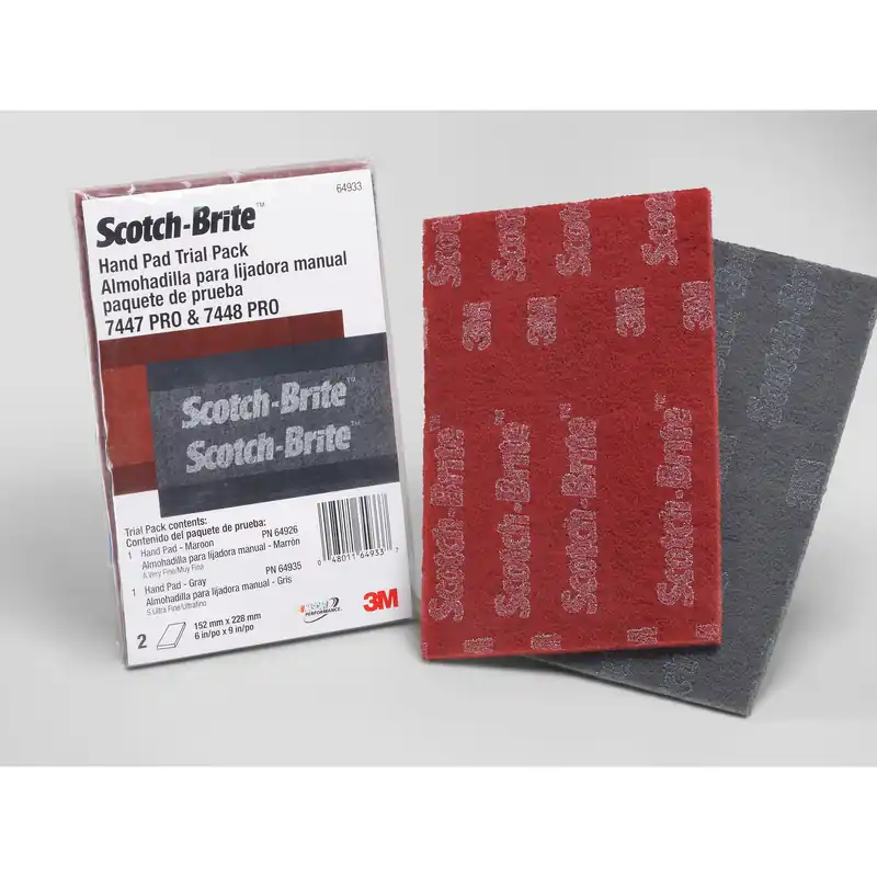 3M 7100033494 Scotch-Brite PRO Hand Pad Trial Pack, 1-6 inchesx 9 inchespad 7447 PRO and 1-6 inchesx 9 inchespad 7448 PRO