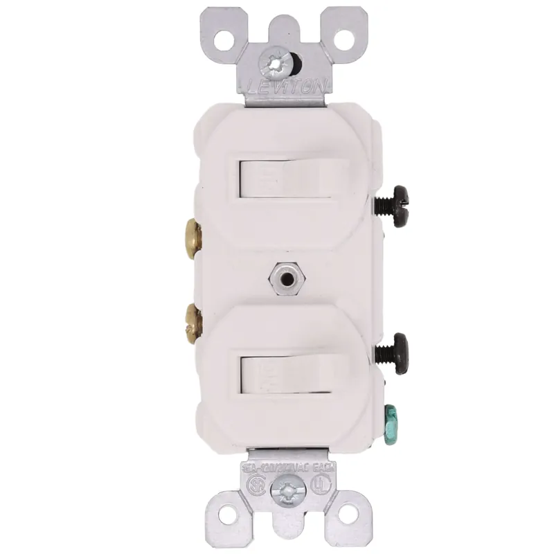 Leviton 5224-2W 15 Amp, 120/277 Volt, Duplex Style Single-Pole/Single-Pole AC Combination Switch, Grounding