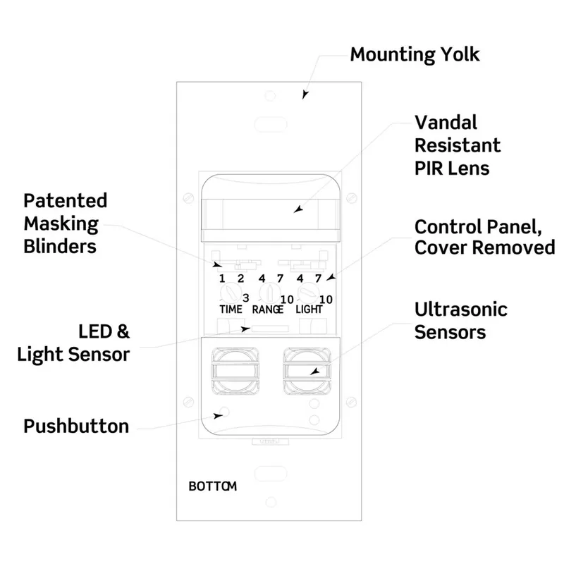 Leviton OSSMT-MDT Ultrasonic/Infrared Wall Switch Sensor 2400 sq ft
