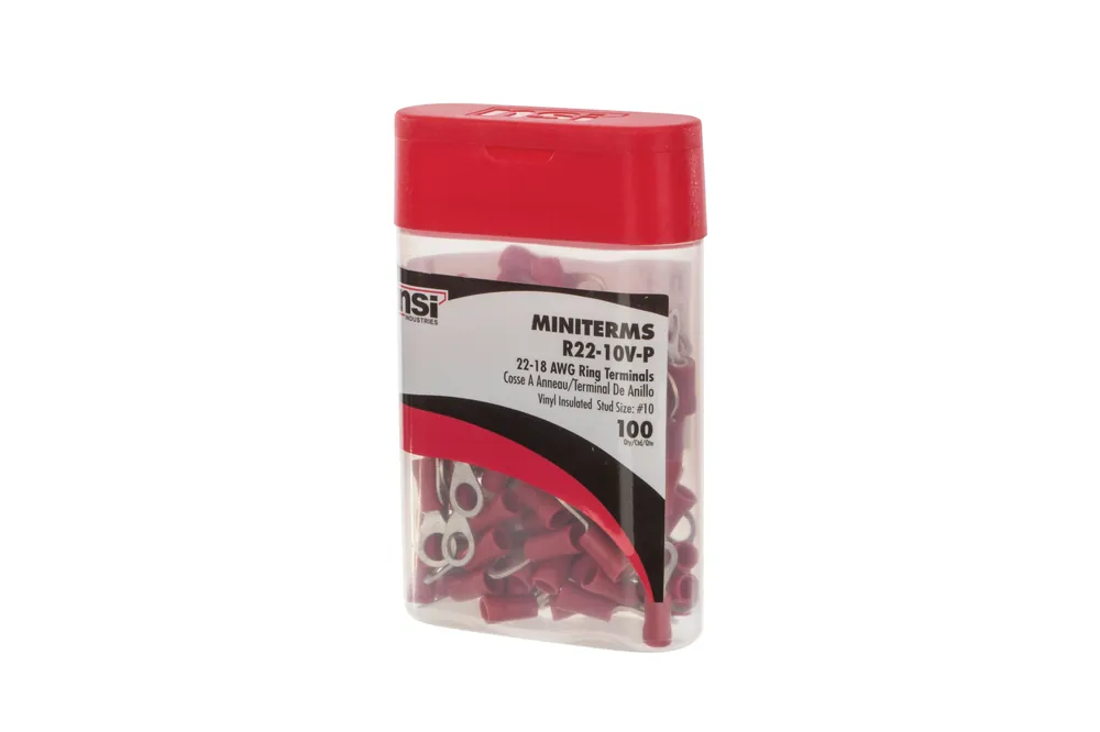 Nsi Industries R22-10V-P Miniterminal Propack Vinyl Ring Terminal 22-18 AWG #10 Stud (Pack of 100)