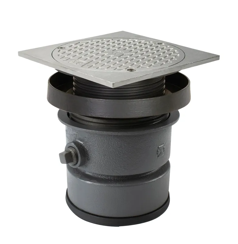 Sioux Chief 834-64DSQ FinishLine 4 in. Push Joint Ductile Iron Cleanout Assembly with 6-5/8 in. Square Stainless Steel Cover