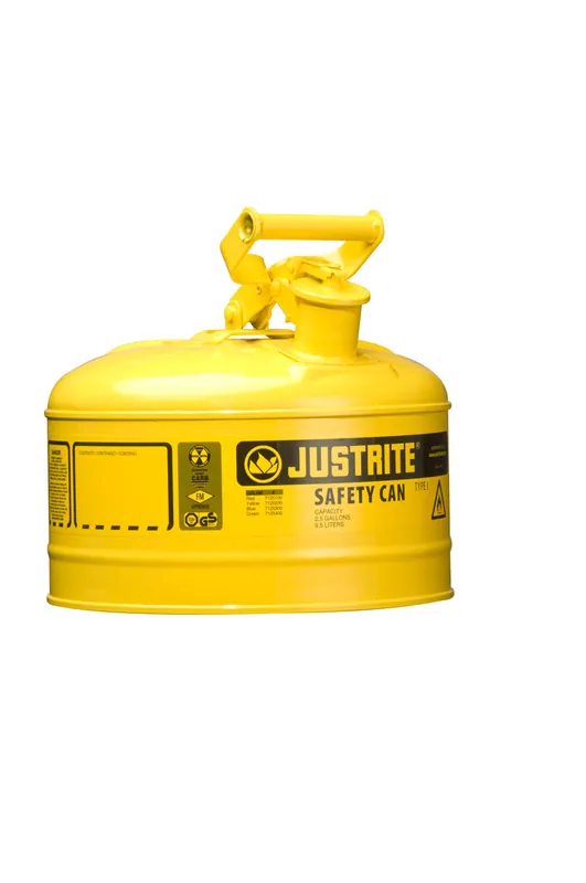 Justrite 7125200 Type I Steel Safety Can, Diesel, 2.5 gal