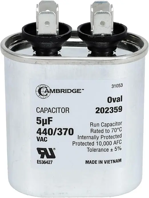 Cambridge 202359 5uf 5 mfd Single Run Oval Start Ac Capacitor