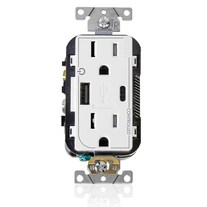 Leviton T5633-2W Marked Controlled USB AC Receptacle 15A