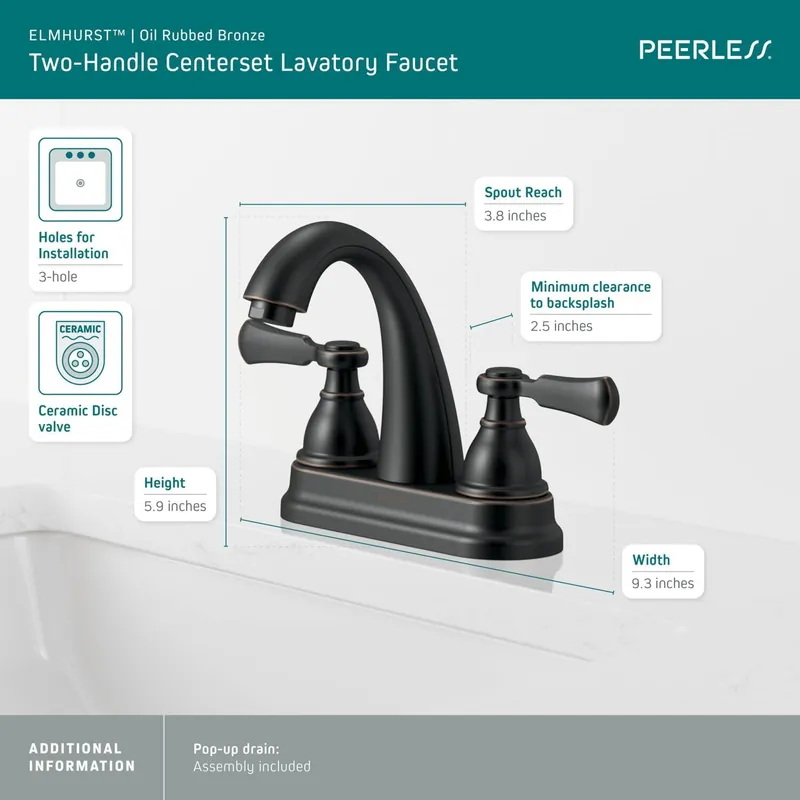 Peerless P2565LF-OB Elmhurst Two-Handle Bath Faucet Centerset
