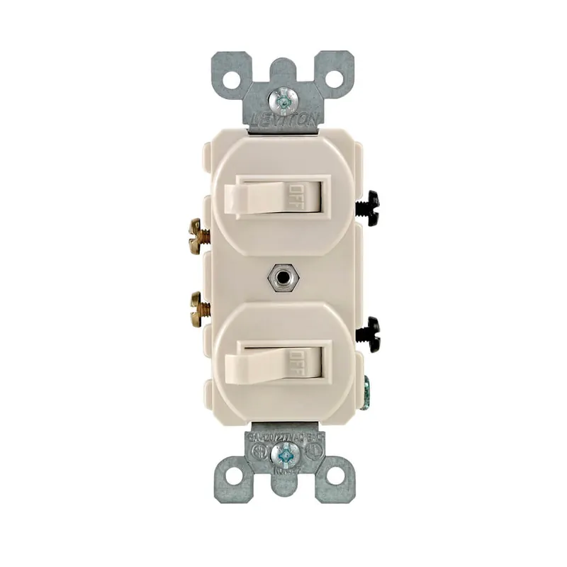 Leviton 5224-2T 15 Amp, 120/277 Volt, Duplex Style Single-Pole/Single-Pole AC Combination Switch, Grounding
