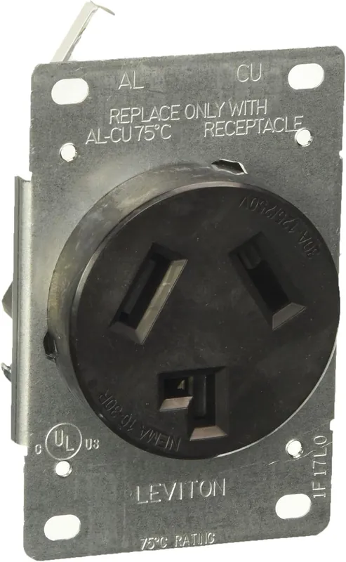 Leviton 5207-S10 30 Amp, 125/250 Volt, NEMA 10-30R Flush Mtg Receptacle