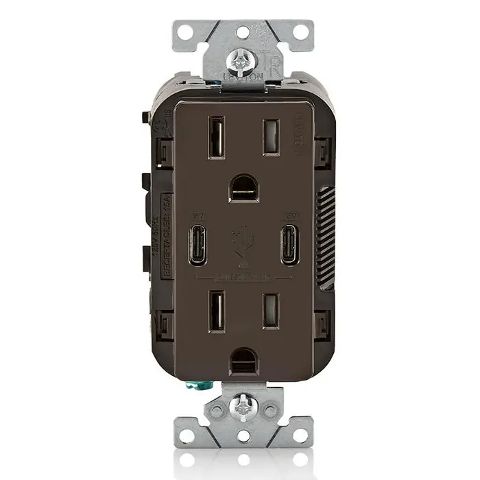 Leviton T5637-B Br 15A Tr Recpt Usb Type C Non-Pd Chrg