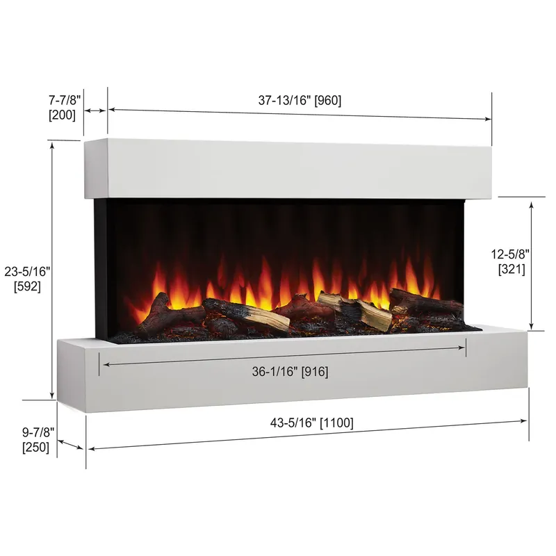 Simplifire SF-FM43-WH Format 43 inches Floating Mantel Wall Mount Linear Electric Fireplace