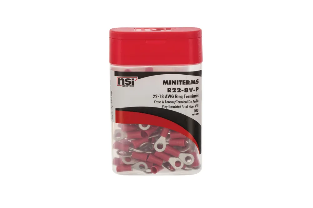 Nsi Industries R22-8V-P Vinyl Ring Terminal 22-18 Awg #8 Stud (Pack of 100)