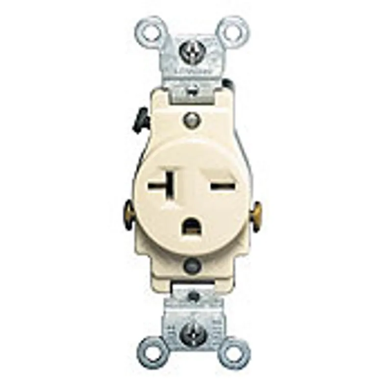 Leviton 5821-I 20 Amp, 250 Volt, Narrow Body Single Receptacle, Straight Blade, Commercial Grade, Grounding