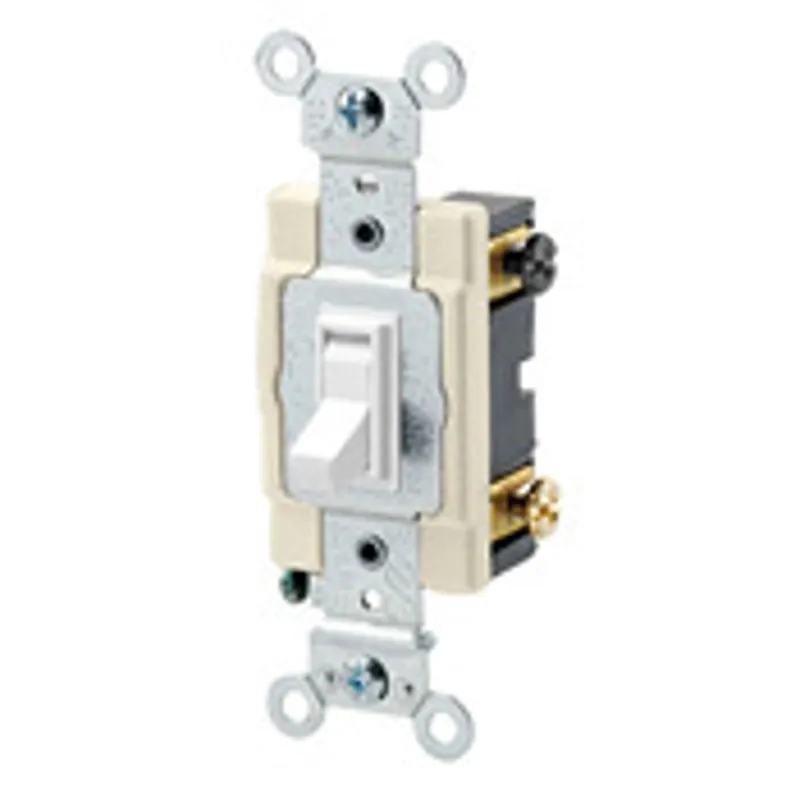 Leviton 54504-2W 4-Way Framed Grounding AC Quiet Toggle Switch, 120/277 VAC, 15 A, 1/2, 2 hp Power Rating