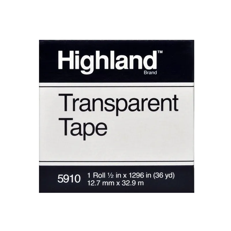 3M 7100114320 Highland Transparent Tape 5910, 1/2 in x 1296 in Boxed