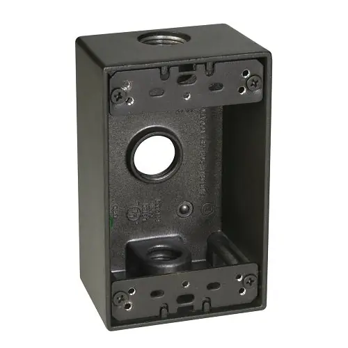 Hubbell SB350Z Weatherproof Outlet Box, Die-Cast Metal, 1-Gang, (3) 1/2 in. Threaded Outlets