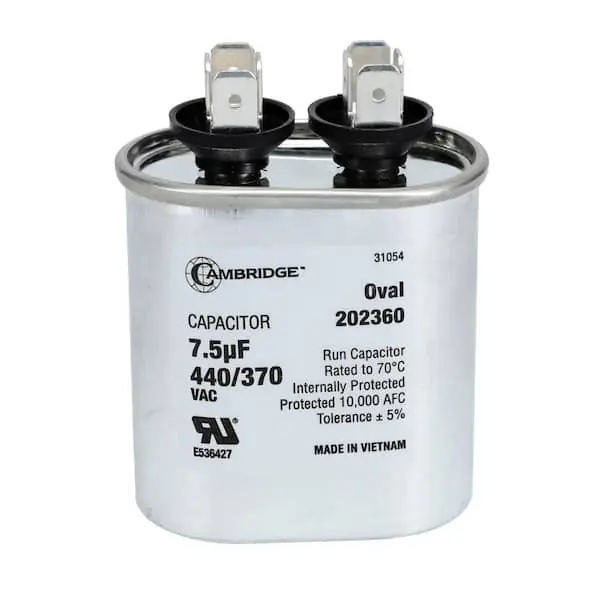 Cambridge 202360 Single Oval Run Capacitor 7.5 MFD 440-Volt/370-Volt