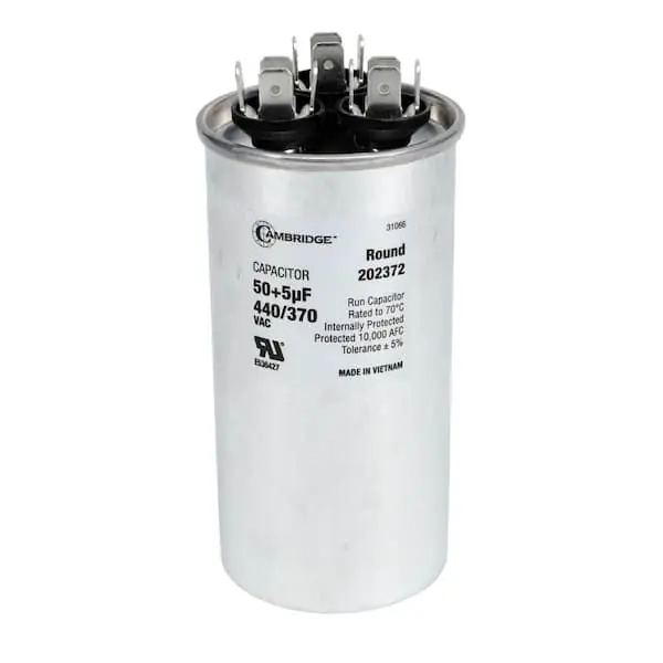 Cambridge 202372 1.97 in. x 1.97 in. x 3.94 in. Aluminum 50 Plus 5 MFD, 440-Volt/370-Volt Dual Round Run Capacitor (1-Pack)