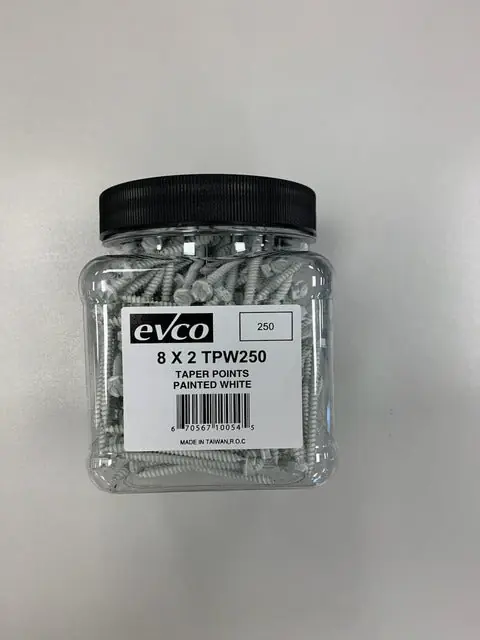 Evco evco-8x2tpw250 Taper Point Screw 8x2in White 250ct