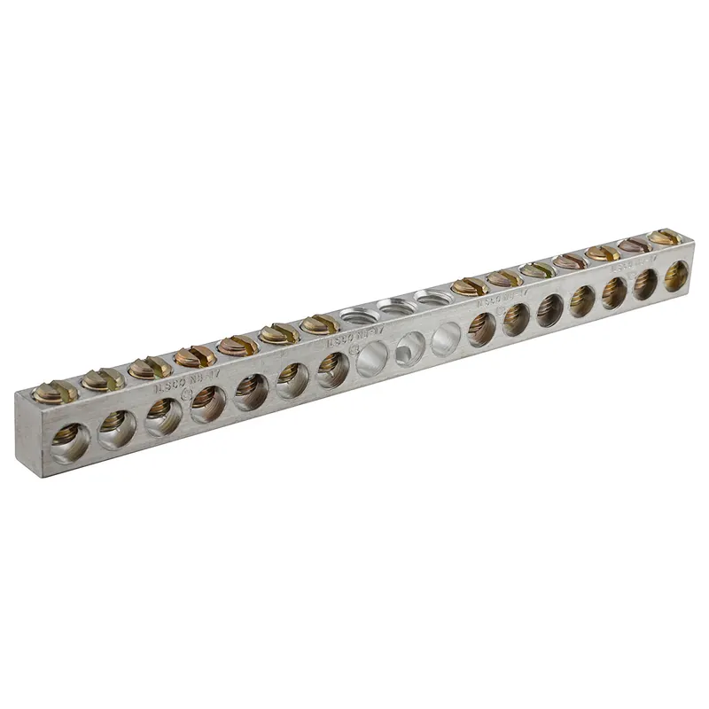 Ilsco NBAS-008-2-A Aluminum Neutral Bar, Dual Rated, Conductor Range 4-14, 8 Ports, 2 Holes, #10 Bolt
