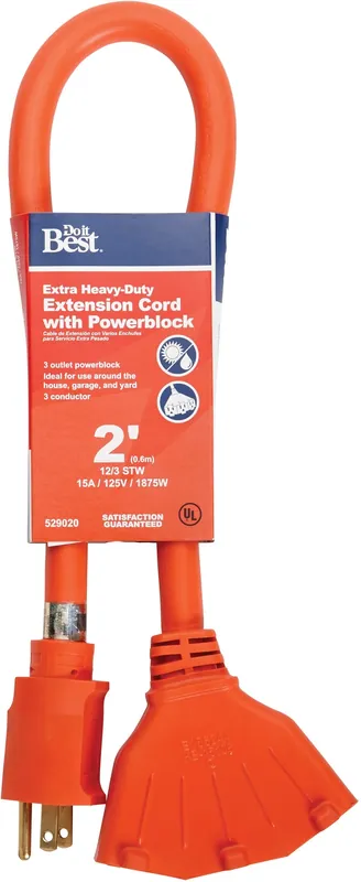 Do It Best 529020 2 Ft. 12/3 Extension Cord with Powerblock