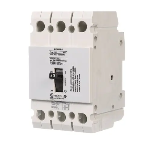 Siemens CQD380 Molded Case Circuit Breakers Thermal Mag DIN Rail Mount 3 Pole CQD Series 80A