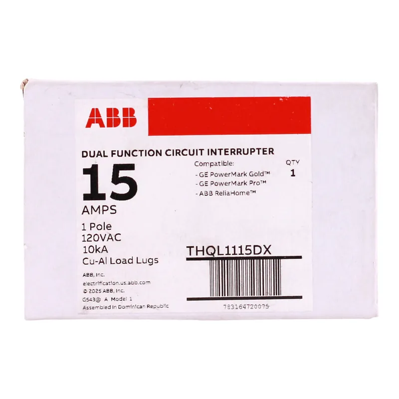 Abb thql1115dx reliahome elite dfci circuit breaker 15 A