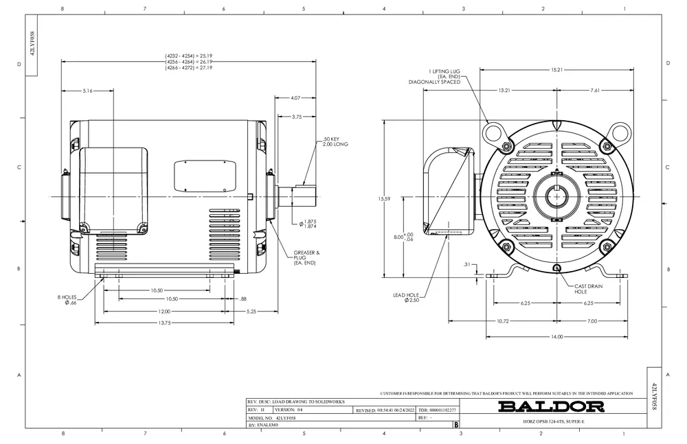 Baldor EM2546T 60HP, 3540RPM, 3PH, 60HZ, 326TS, 4250M, OPSB, F