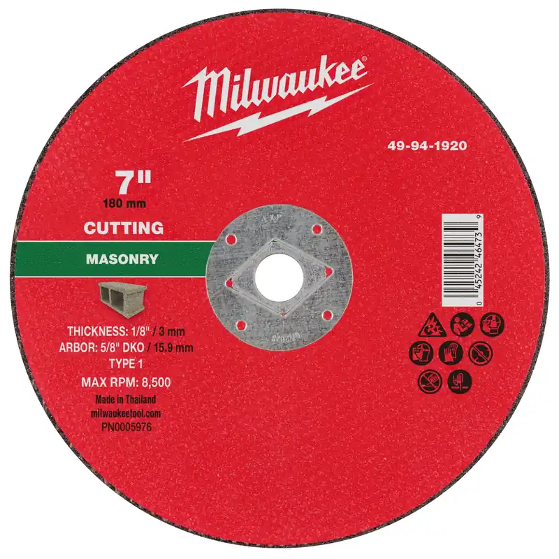 Milwaukee 49-94-1920 7 inches x 1/8 inches x 5/8 inches DKO Masonry Cut Off Wheel -Type 1