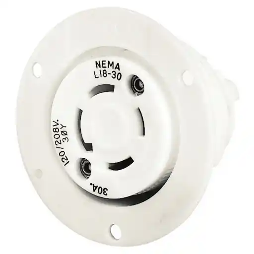Bryant 71830ER Flanged Receptacle 30A 3-Phase Wye 120/208V AC L18-30R