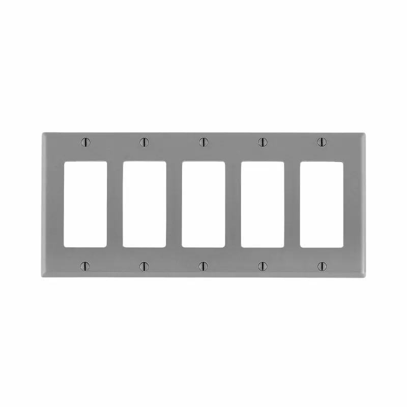 Leviton 80423-GY 5-Gang GFCI Decora Wallplate Standard Size Thermoset Device Mount