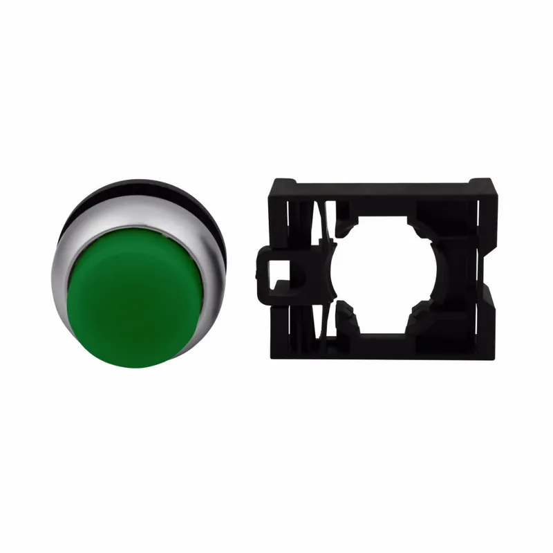 Eaton M22-DLH-G CH Pushbutton 22mm Operator Green Extended Illuminated Momentary Silver Bezel