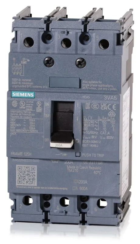 Siemens 3VA5220-6ED31-0AA0 Molded Case Circuit Breaker 200A