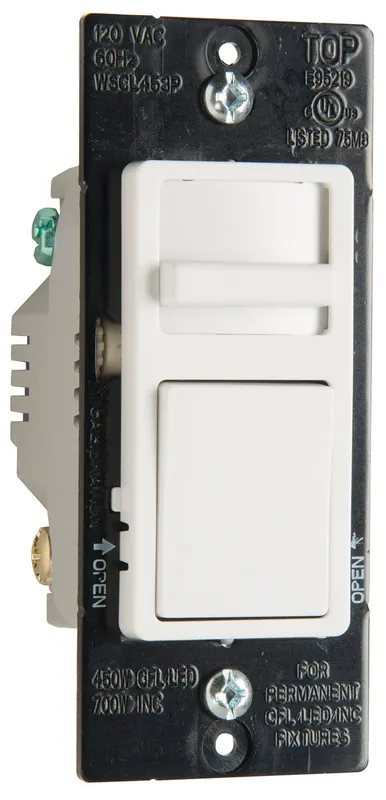 Pass & Seymour WSCL453P-W Wide Slide Series CFL/LED/Incandescent Single Pole/3-Way Paddle Slide Dimmer, Preset