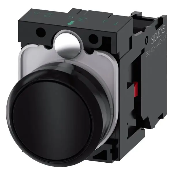 Siemens 3SU11000AB101CA0 SIRIUS ACT Round Standard Non-Illuminated Pushbutton With Holder, 22 mm, 1NC Contact, Flat Button Operator