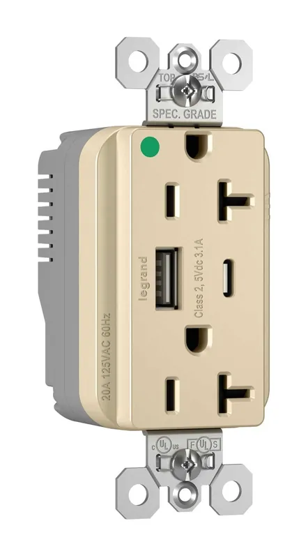 Pass & Seymour pttr20hacusbi plugtail hospital grade usb outlet 20a