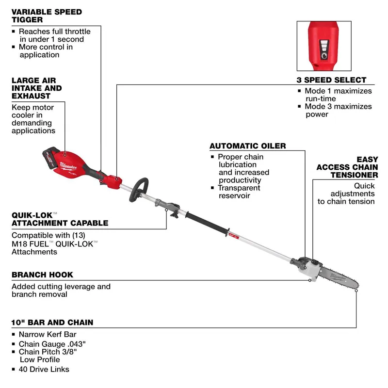 Milwaukee 3016-21ps M18 Fuel Pole Saw w/ Quik-Lok Kit