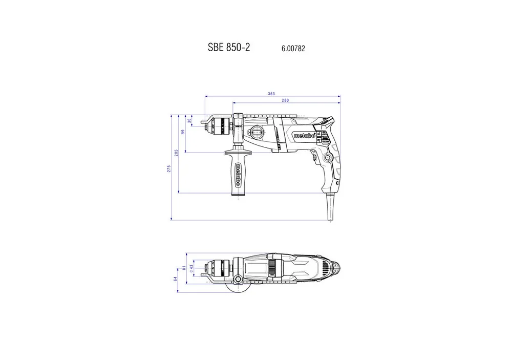 Metabo 600782620 SBE 850-2 Hammer Drill 7.7 AMP