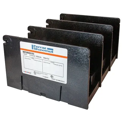 Mersen MPDB69103 MPDB Series UL 1953 1000V 620A - 760A AL Large 3-Pole 2 - 6 500-#4 2/0-#14