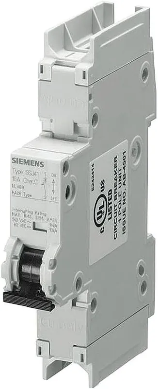 Siemens 5SJ4110-8HG41 Sentron Type HSJ Miniature Circuit Breaker, 240 VAC, 10 A, 14 kA Interrupt, 1 Poles, Thermal/Magnetic Trip