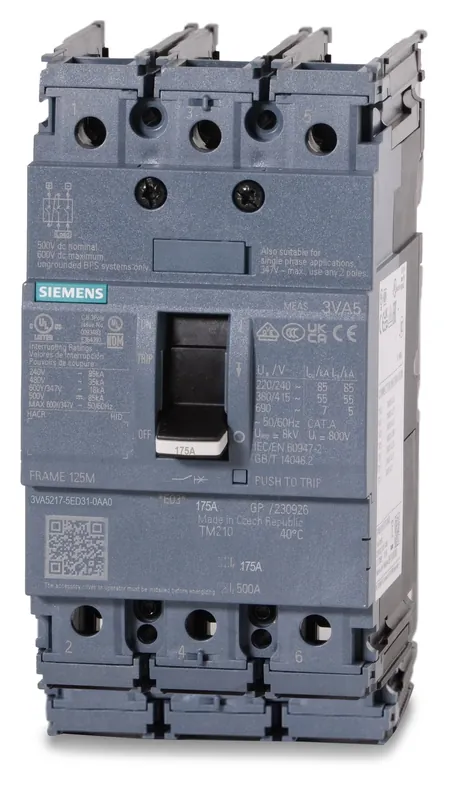 Siemens 3VA5217-5ED31-0AA0 175A 3 Pole Molded Case Circuit Breaker